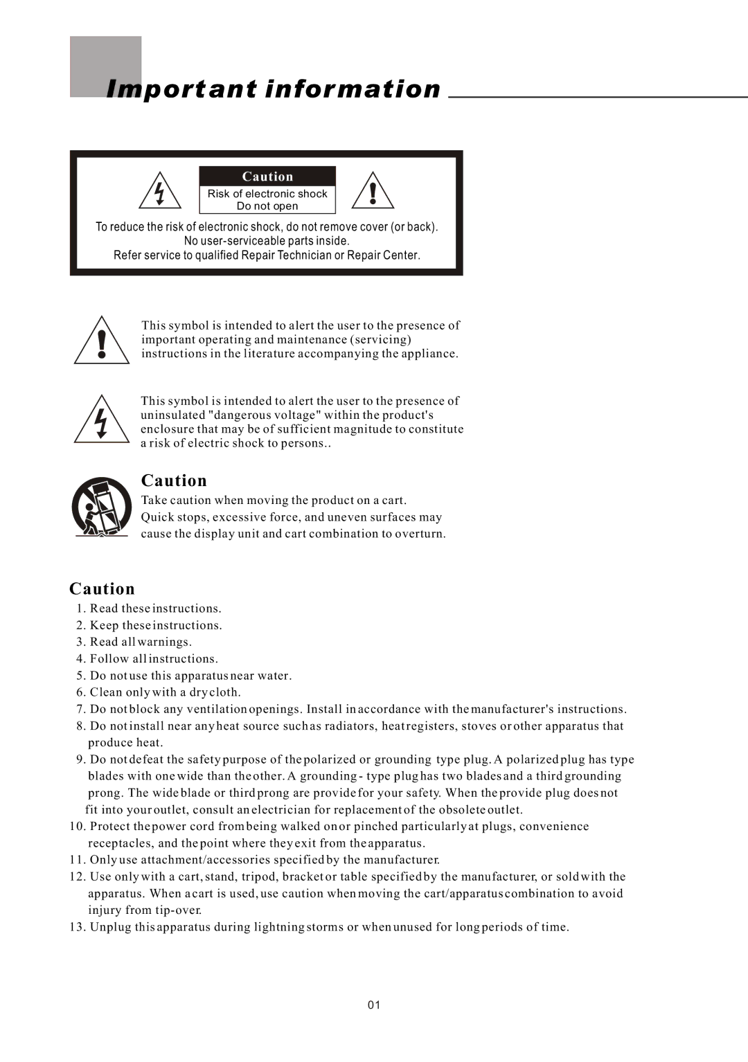 Olevia LT42HVi manual Important information 