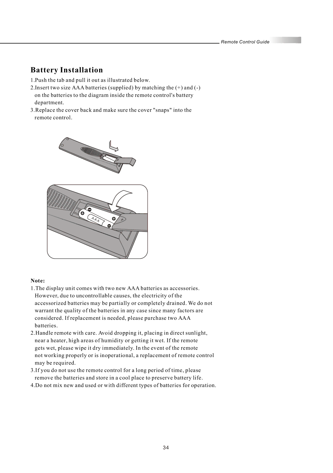 Olevia LT42HVi manual Battery Installation 