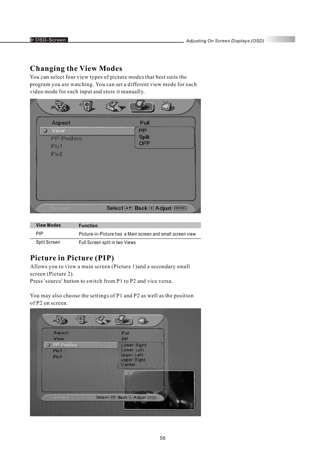 Olevia LT42HVi manual Changing the View Modes, Picture in Picture PIP 