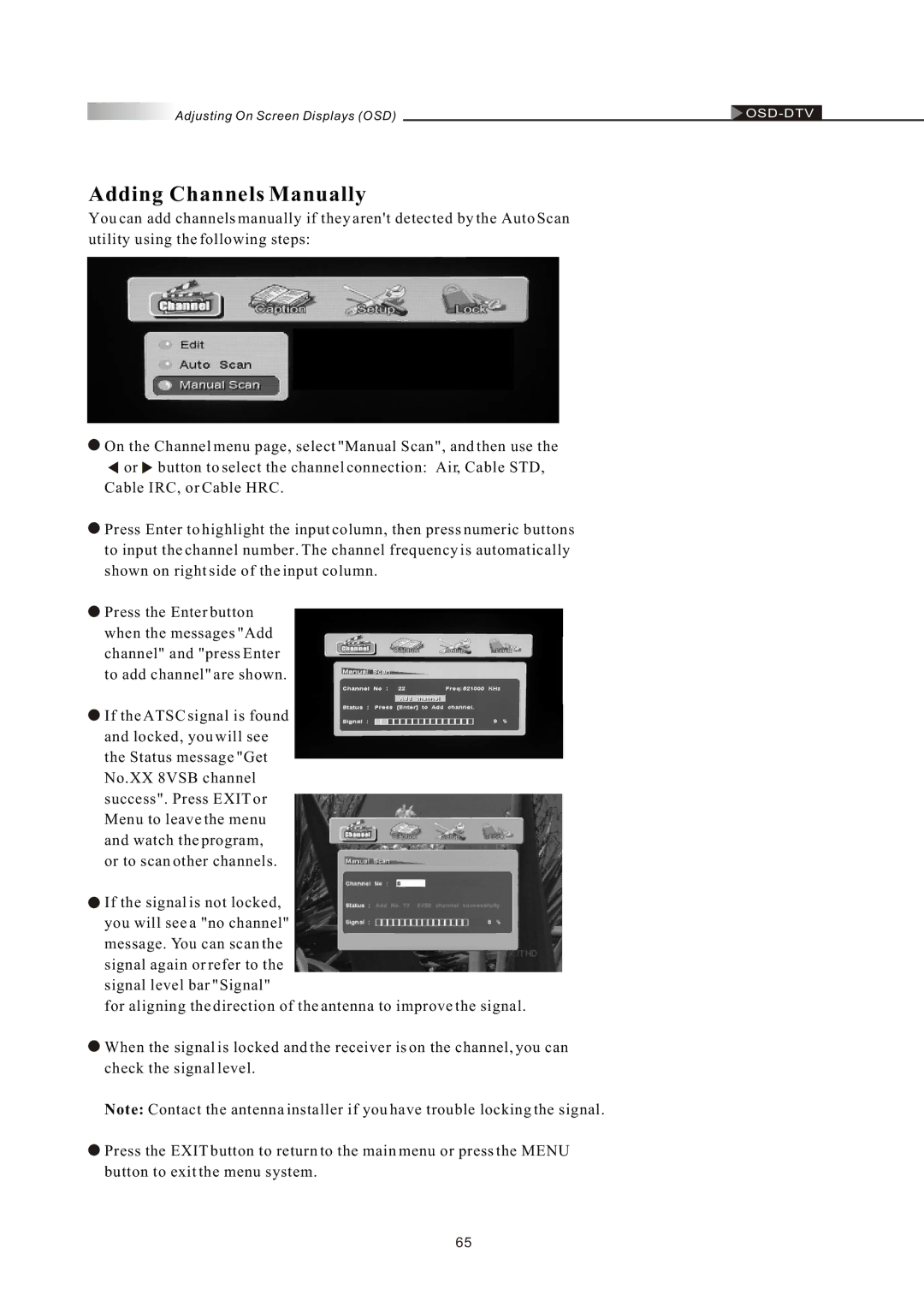 Olevia LT42HVi manual Adding Channels Manually 