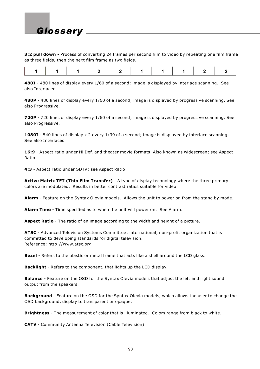 Olevia LT42HVi manual Glossary 