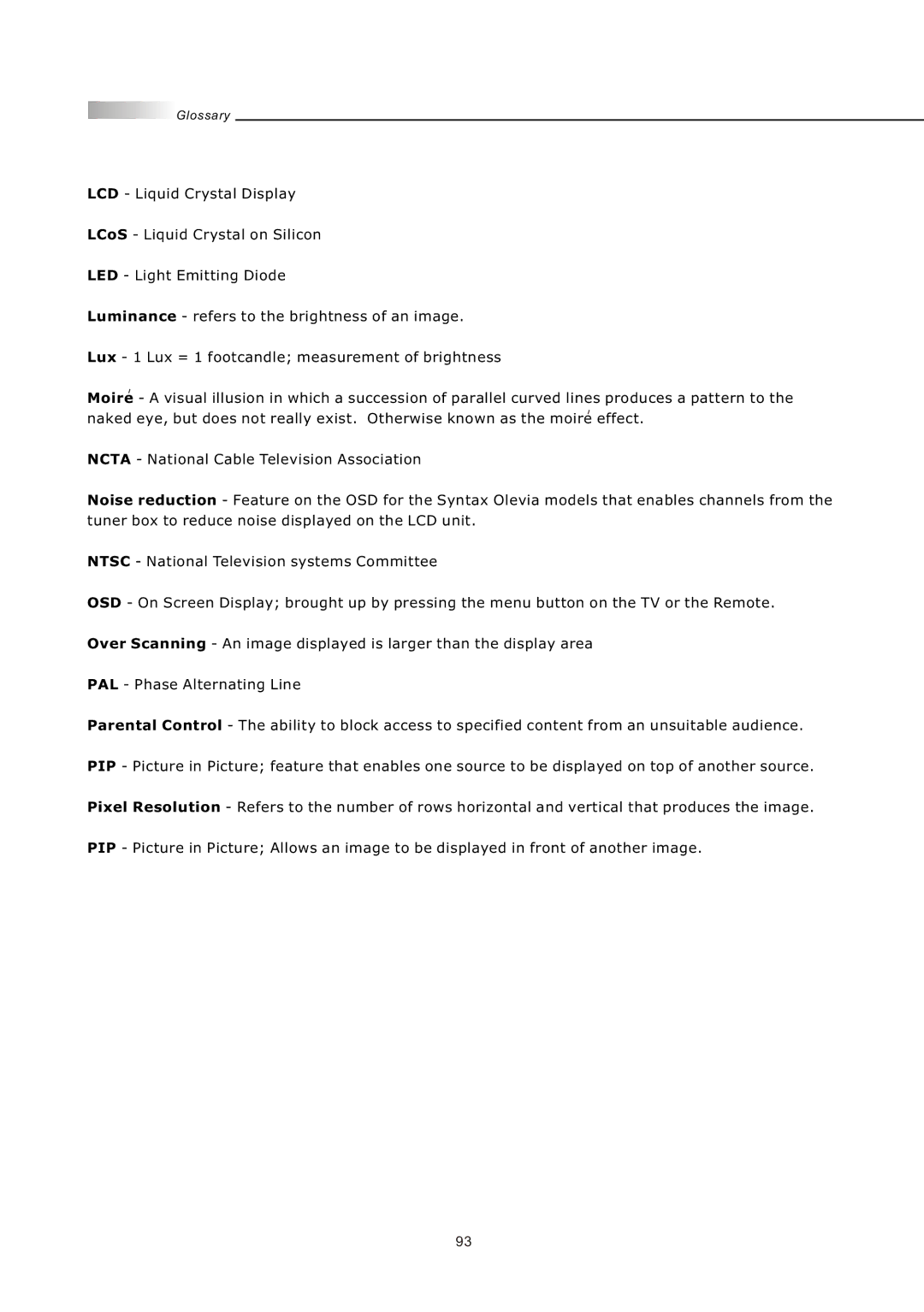 Olevia LT42HVi manual Glossary 