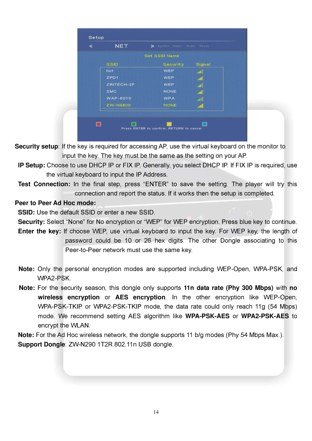 Olevia ZP-500 manual Peer to Peer Ad Hoc mode 