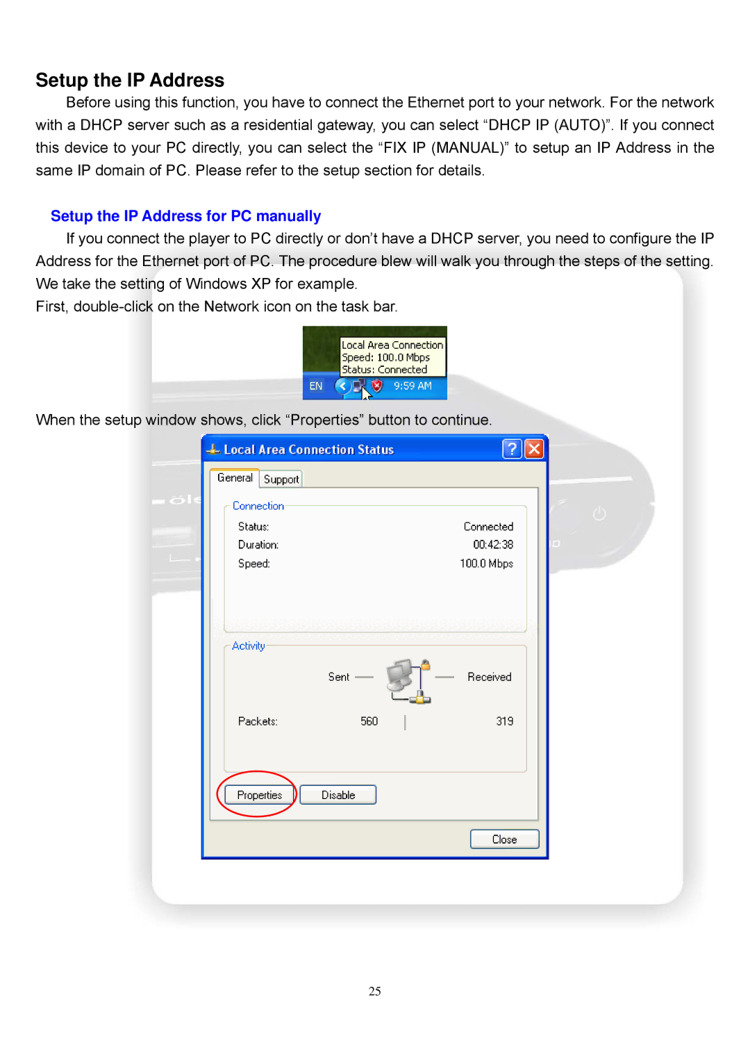 Olevia ZP-500 Setup the IP Address for PC manually 