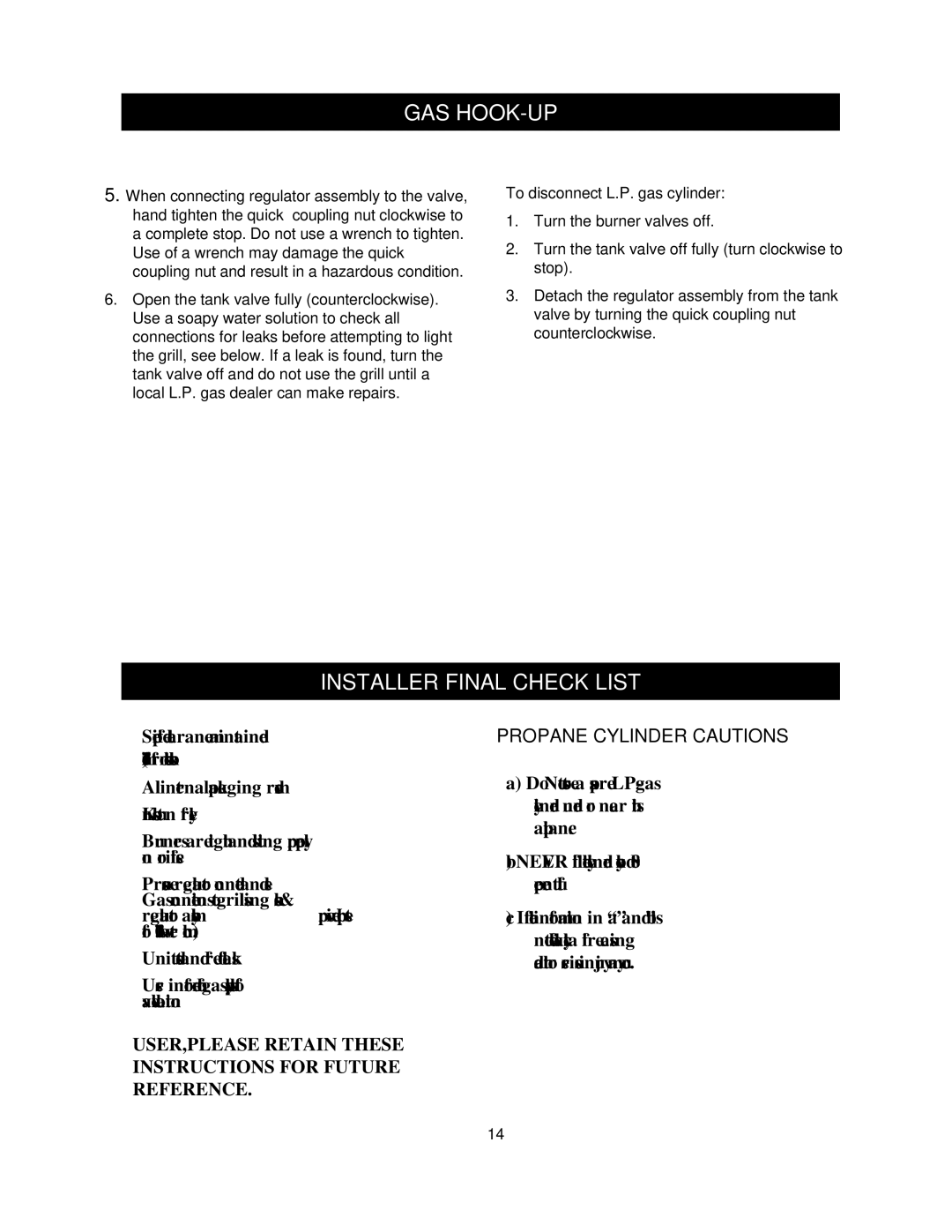 Olfa 720-0430 manual Gas Hook-Up, Installer Final Check List 