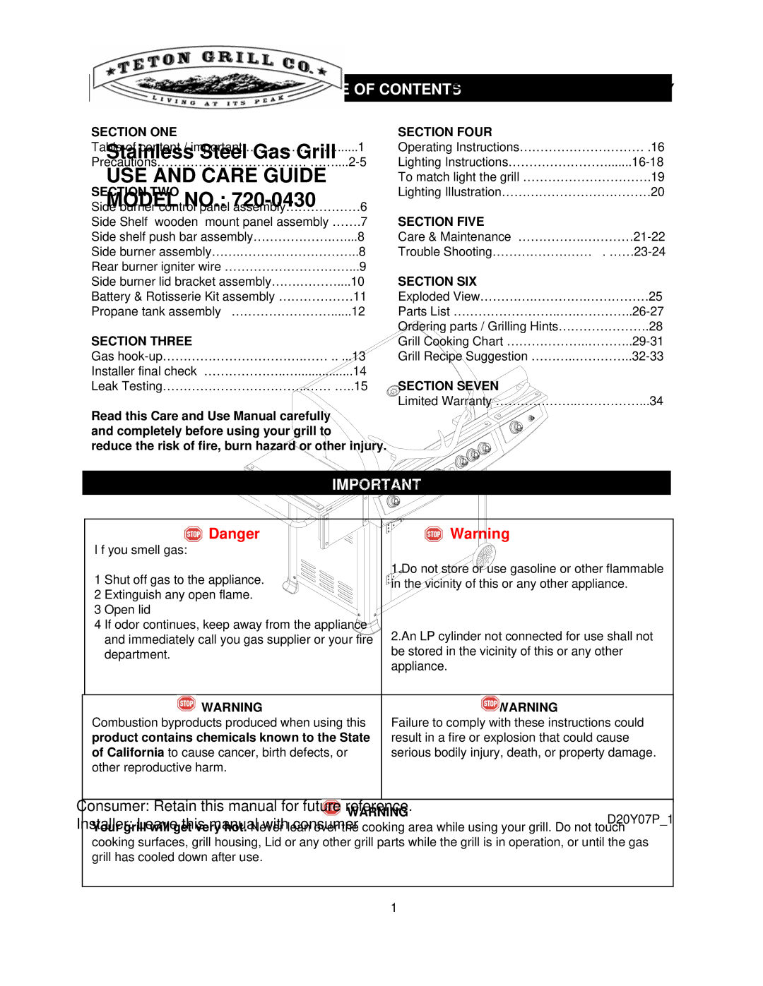 Olfa 720-0430 manual Table of Contents 