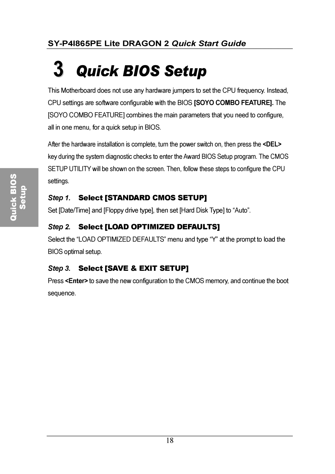 Olicom 2 quick start Select Standard Cmos Setup, Select Load Optimized Defaults, Select Save & Exit Setup 