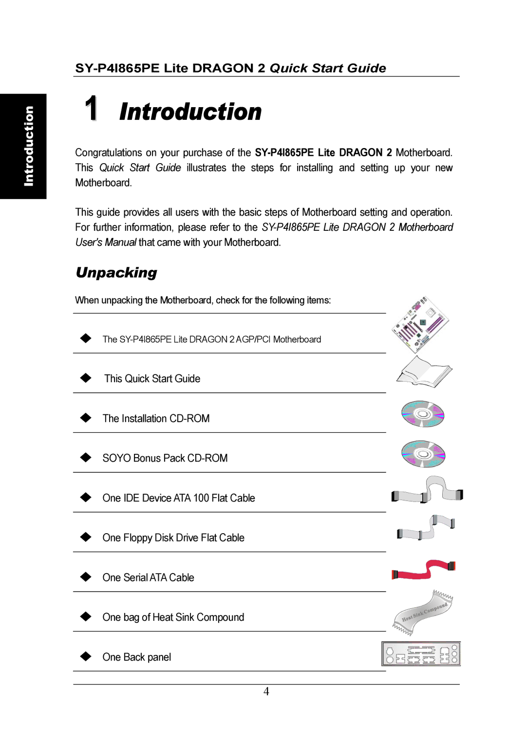 Olicom quick start Introduction, SY-P4I865PE Lite Dragon 2 Quick Start Guide 