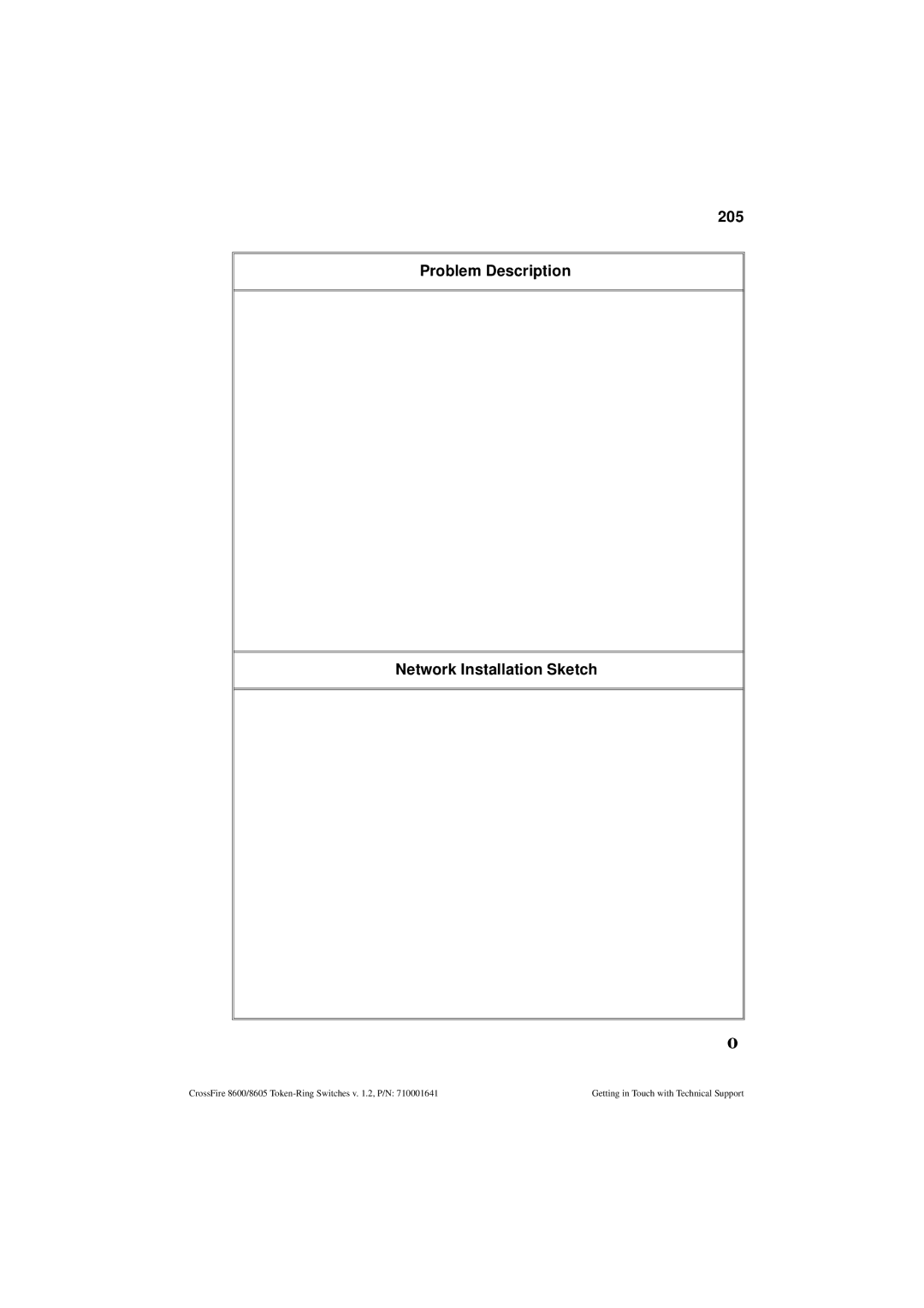 Olicom 8600, 8605 manual 205, Problem Description Network Installation Sketch 