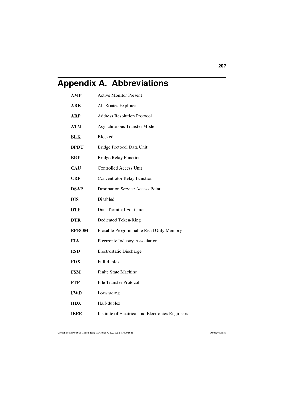 Olicom 8600, 8605 manual Appendix A. Abbreviations, 207 