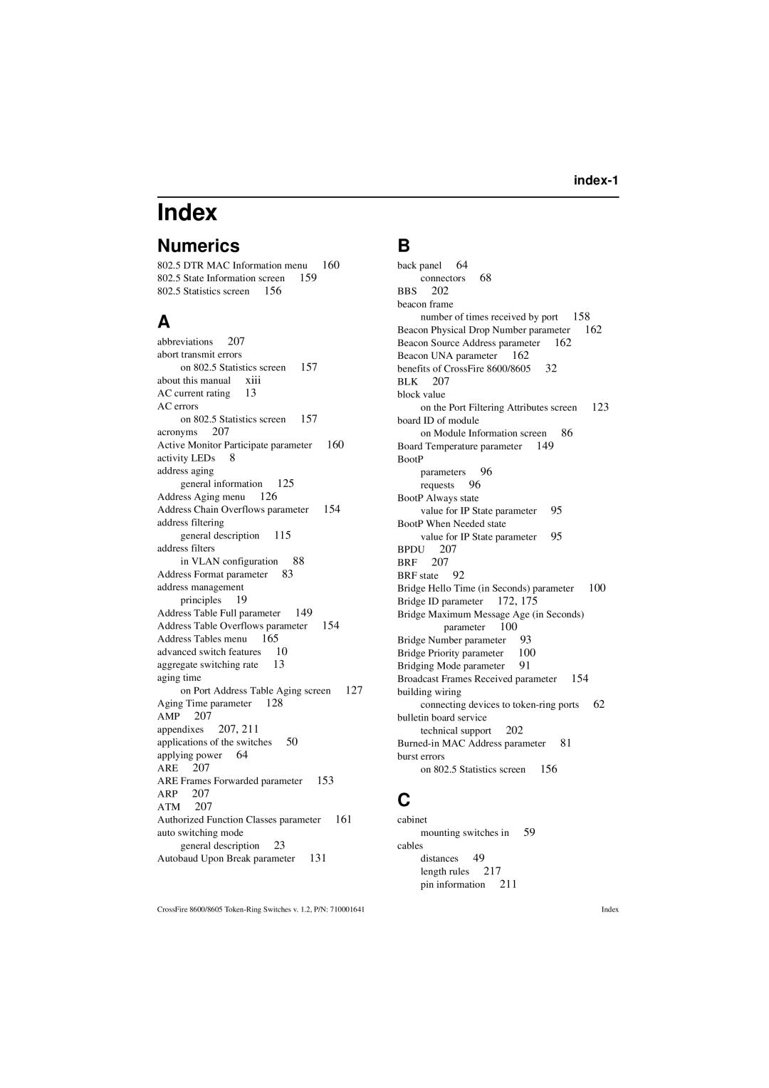 Olicom 8600, 8605 manual Index, Numerics 