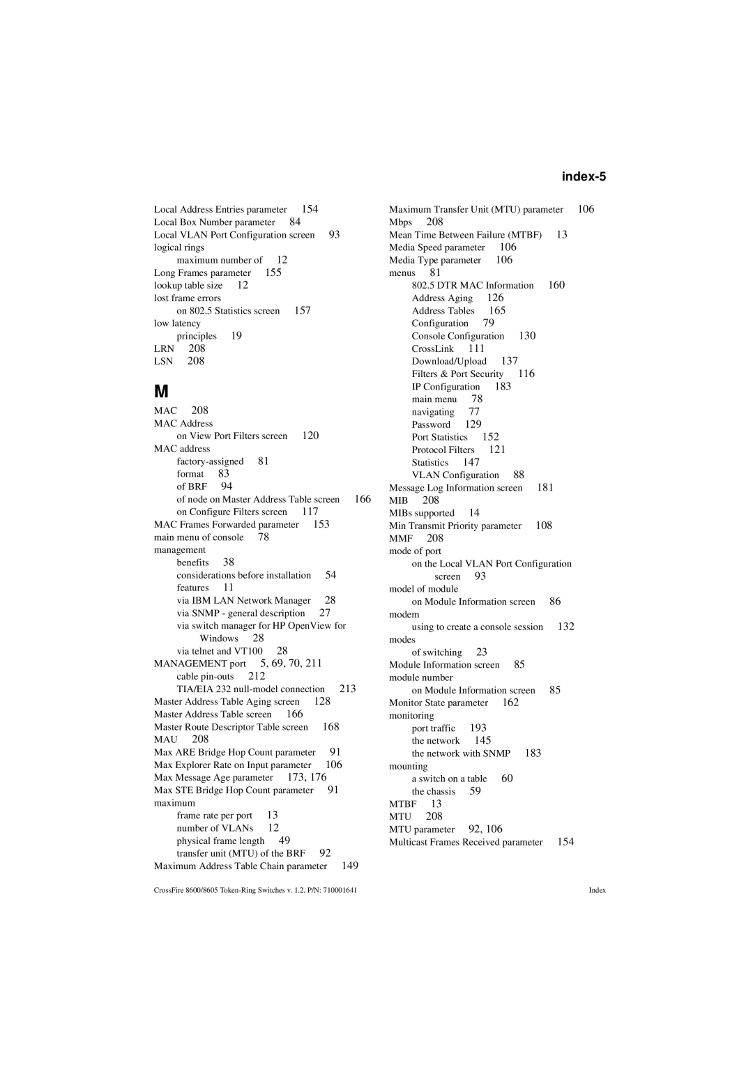 Olicom 8600, 8605 manual Index-5, Mmf 