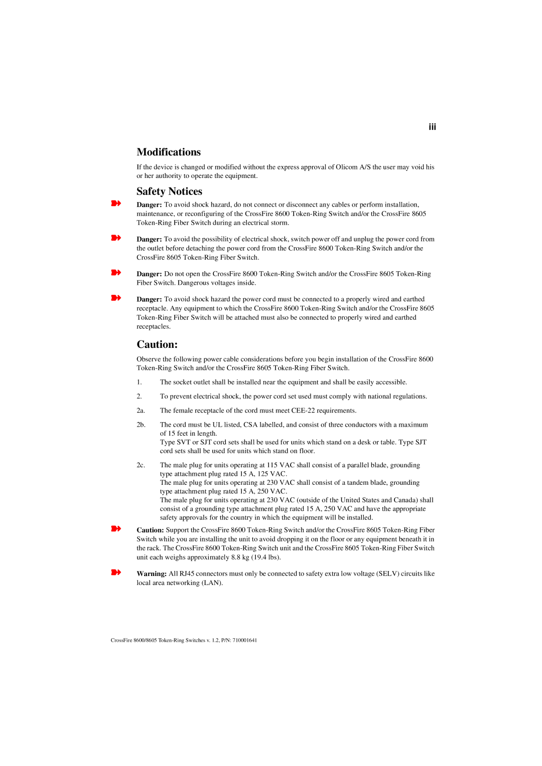 Olicom 8600, 8605 manual Modifications, Iii 