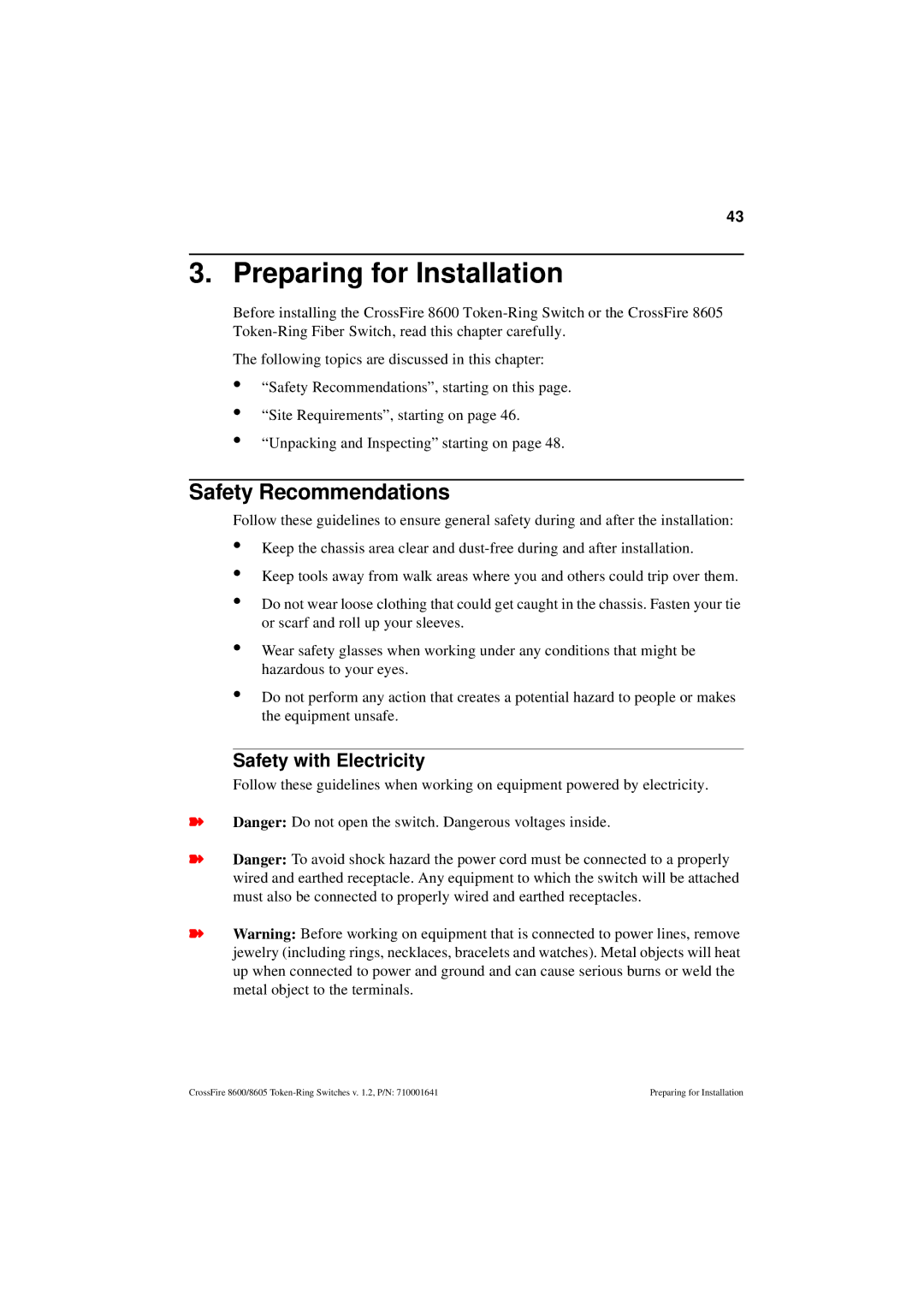 Olicom 8600, 8605 manual Safety Recommendations, Safety with Electricity 