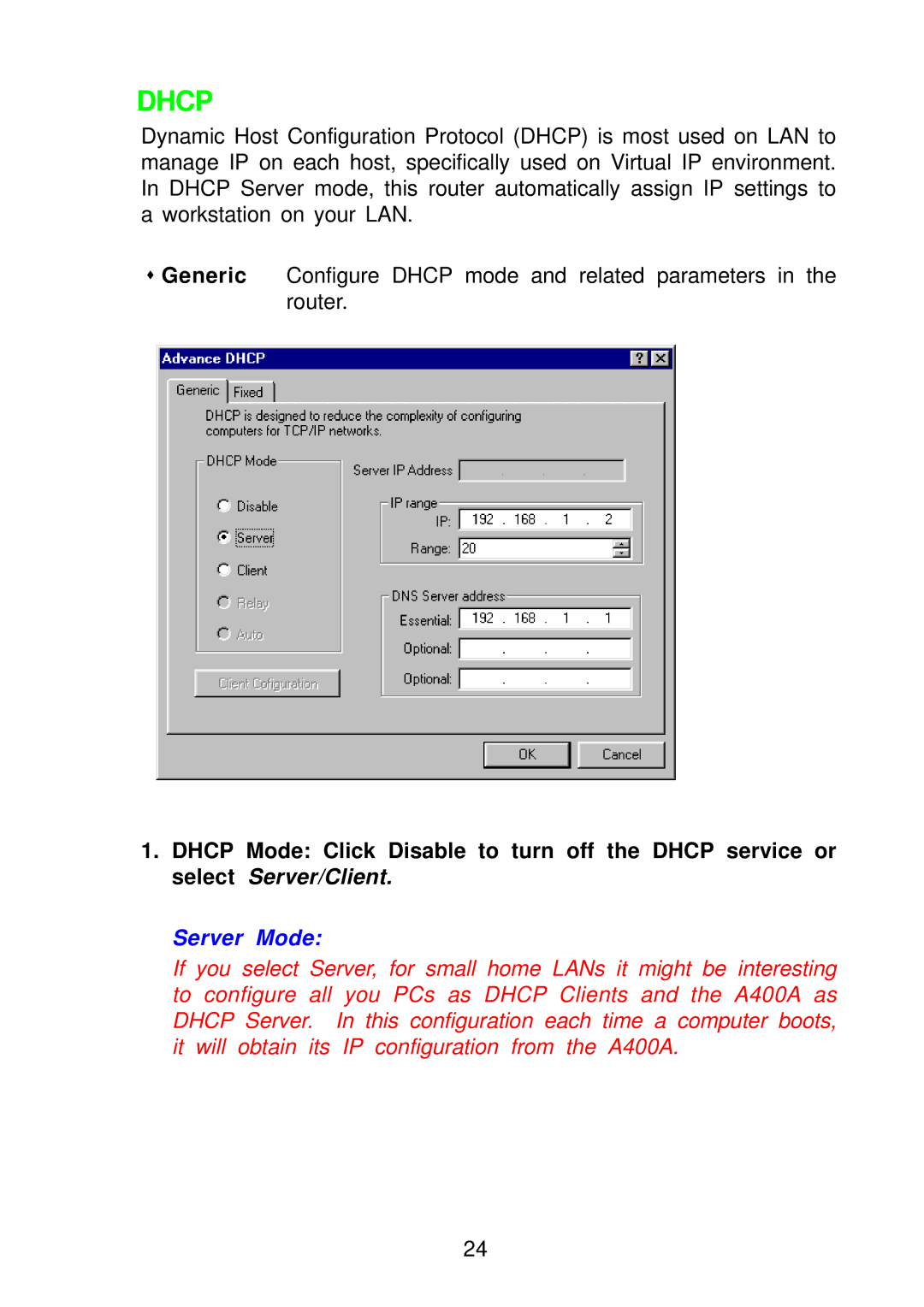 Olicom A400A manual Dhcp 