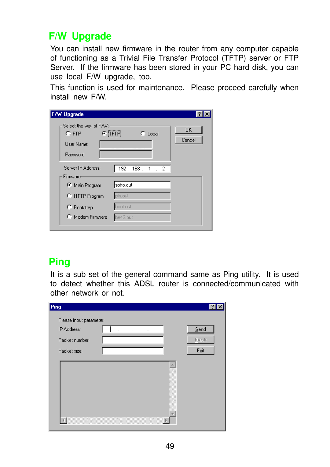 Olicom A400A manual Upgrade, Ping 