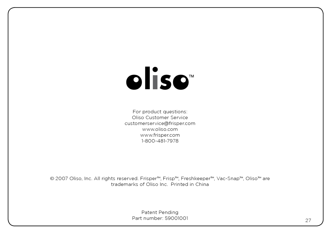 Oliso Freshkeeper 500 instruction manual 