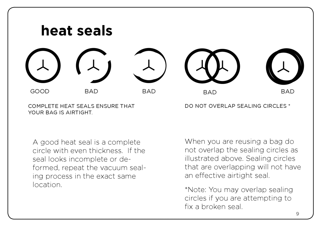 Oliso Freshkeeper 500 instruction manual Heat seals 