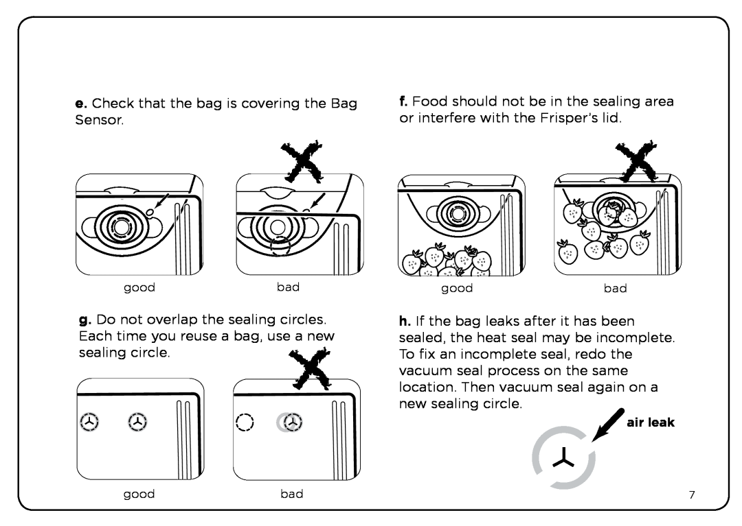 Oliso Freshkeeper 500 instruction manual e. Check that the bag is covering the Bag Sensor 