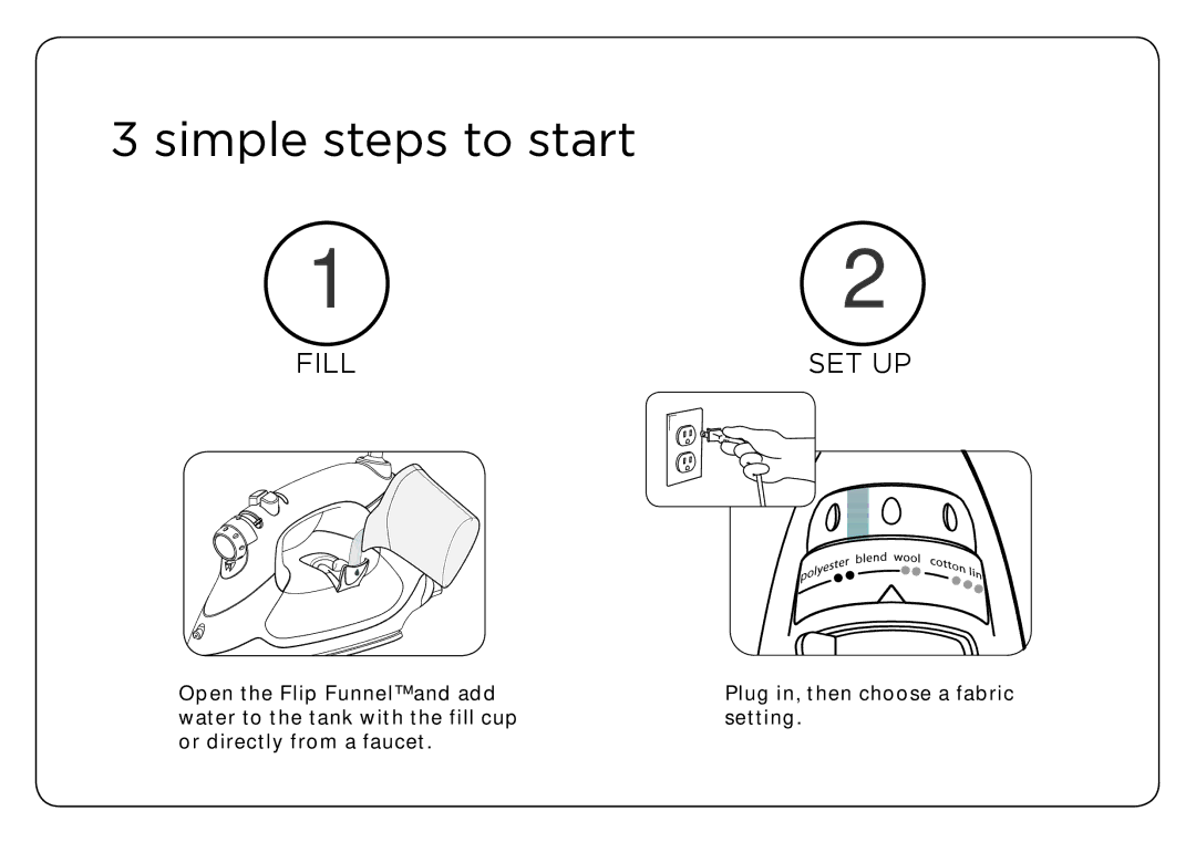 Oliso TG-1000, TG-800 user manual Simple steps to start, Fill 