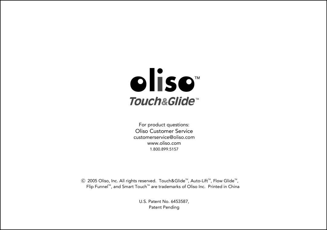 Oliso Touch & Glide manual Oliso Customer Service 