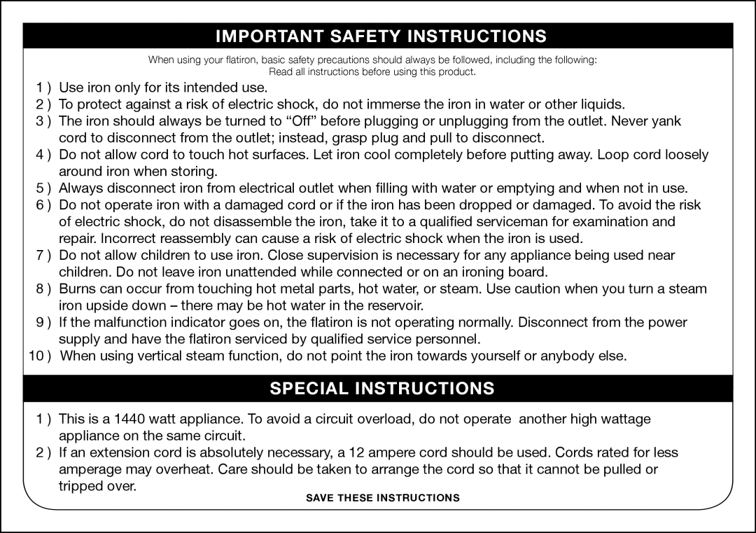 Oliso Touch & Glide manual Important Safety Instructions 