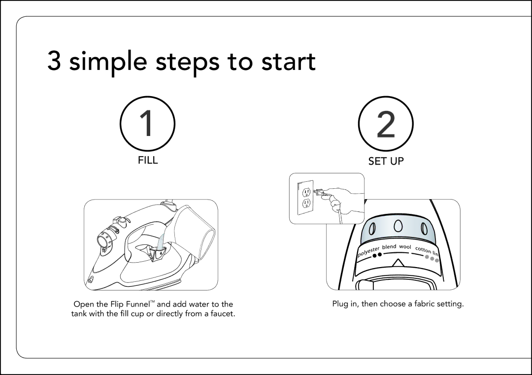 Oliso Touch & Glide manual Simple steps to start, Fill 