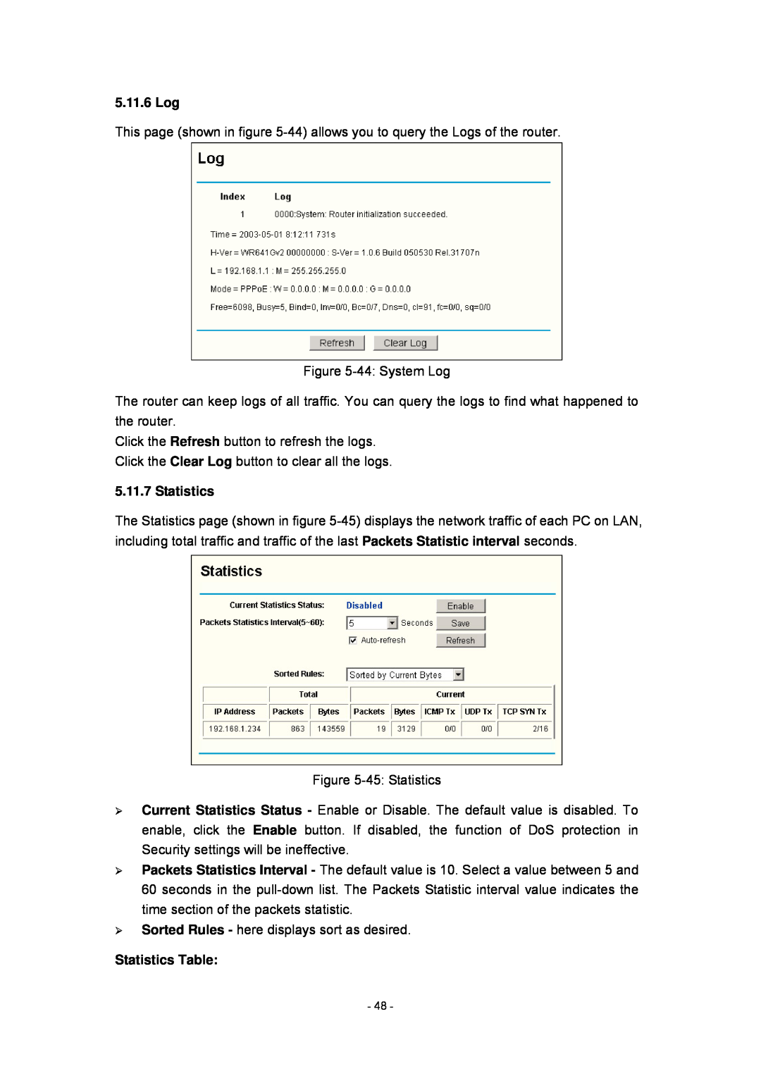 Olitec RW400SG manual 5.11.6 Log, Statistics Table 