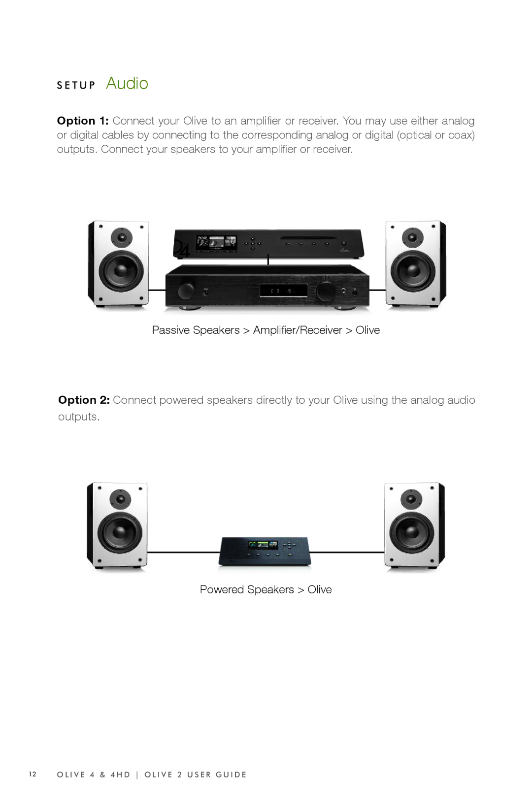 Olive Media Products 4 HD manual Passive Speakers Amplifier/Receiver Olive, Powered Speakers Olive 