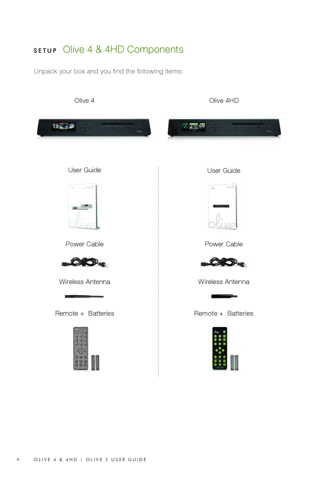 Olive Media Products 4 HD manual Unpack your box and you fi nd the following items, Olive, User Guide 