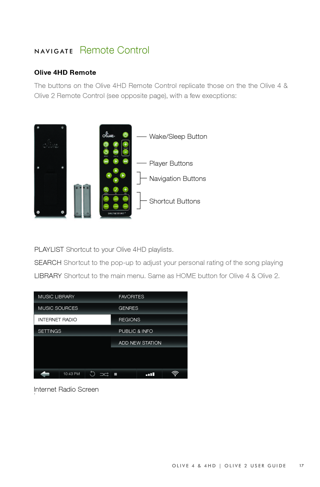 Olive Media Products Olive 4HD Remote, Wake/Sleep Button Player Buttons, Navigation Buttons Shortcut Buttons, 10 25 PM 