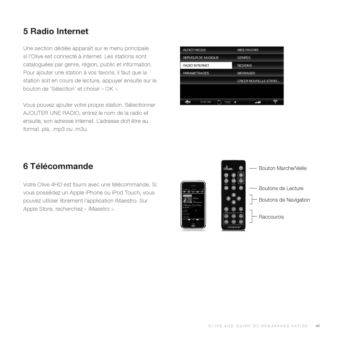 Olive Media Products 4HD quick start Radio Internet, Télécommande 