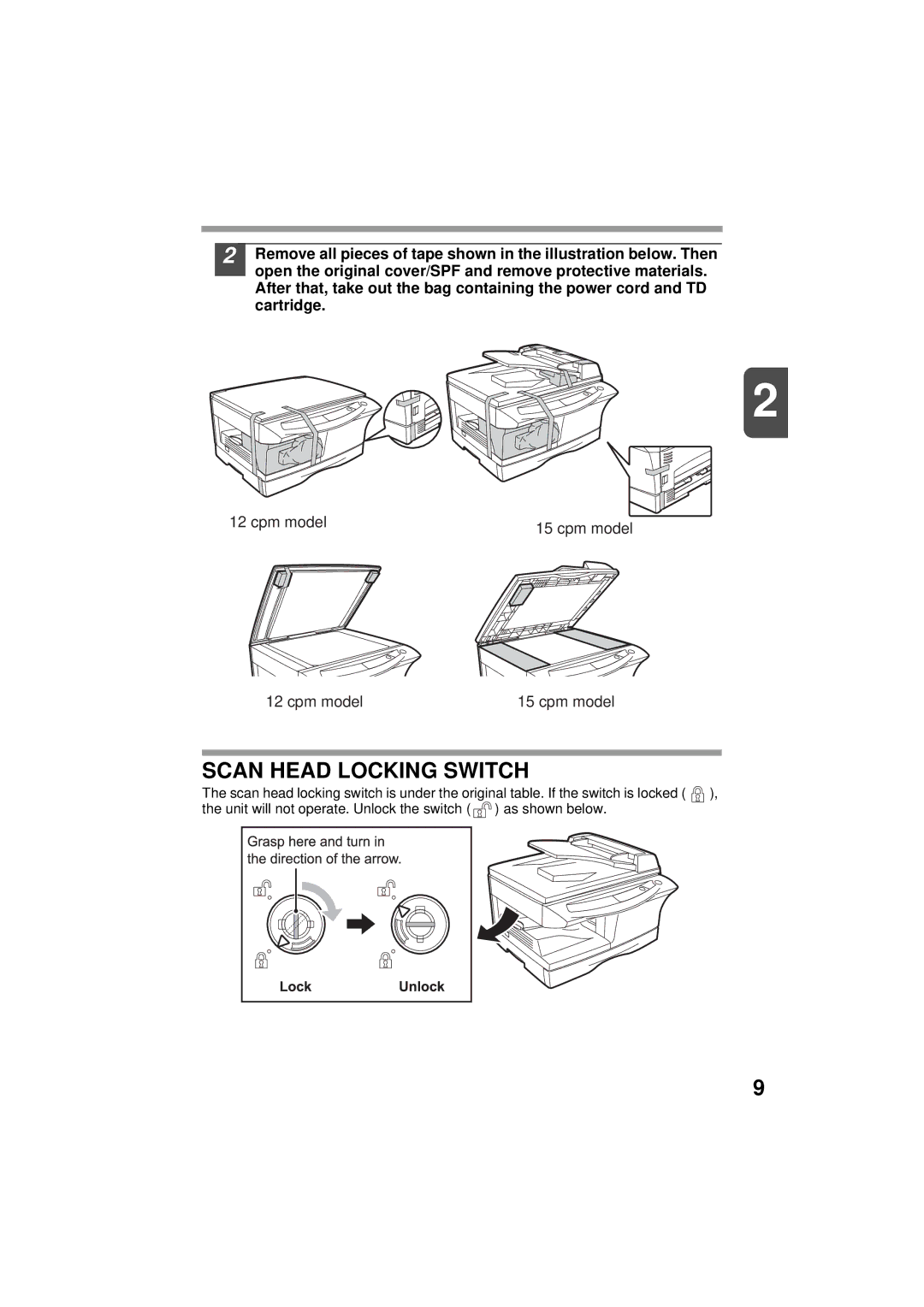 Olivetti 150D, 120D manual Scan Head Locking Switch 