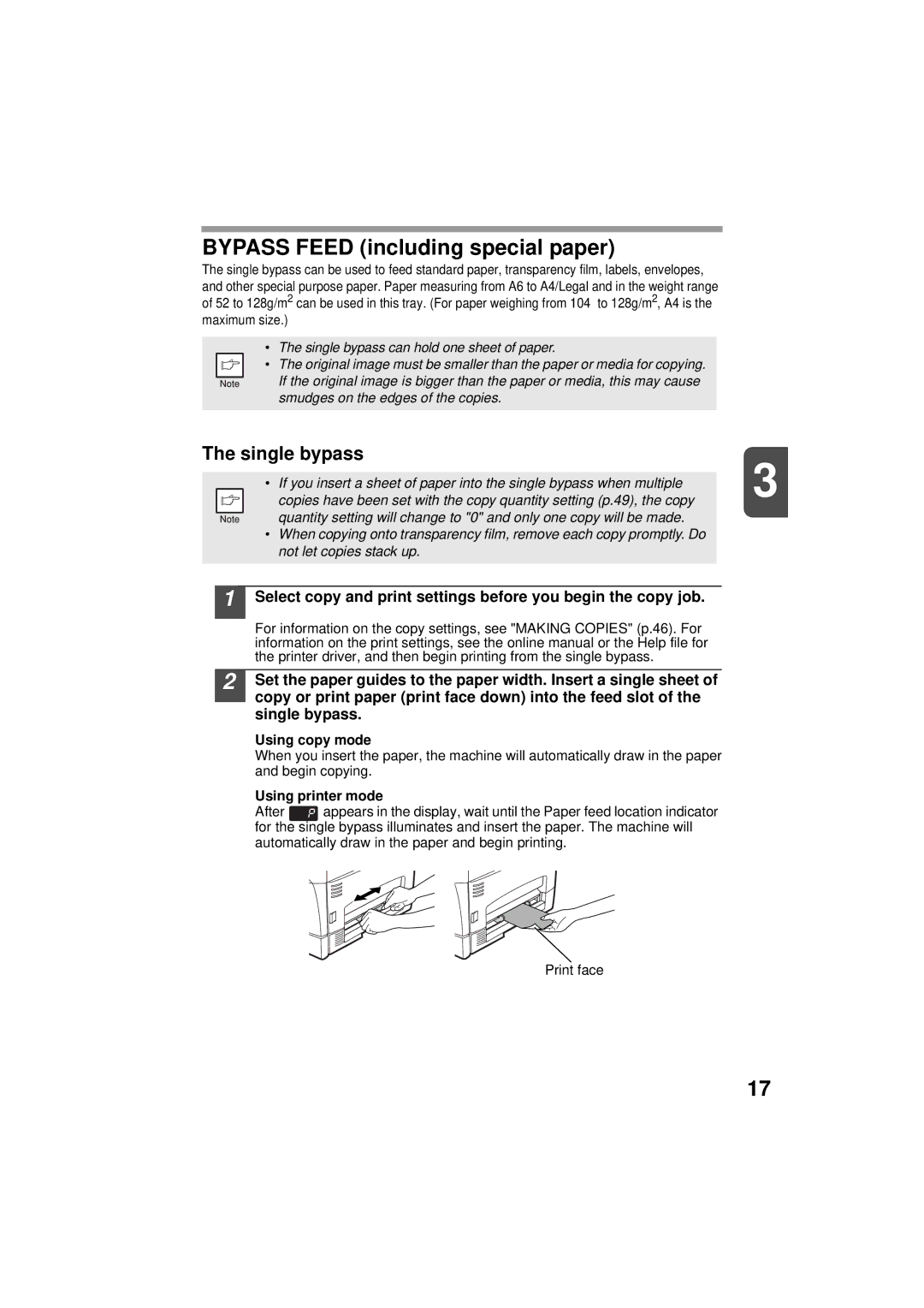 Olivetti 150D, 120D manual Single bypass, Using copy mode, Using printer mode 