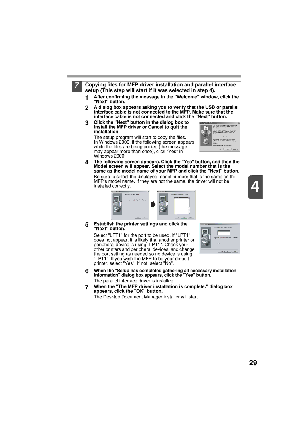 Olivetti 150D, 120D manual Establish the printer settings and click the Next button 