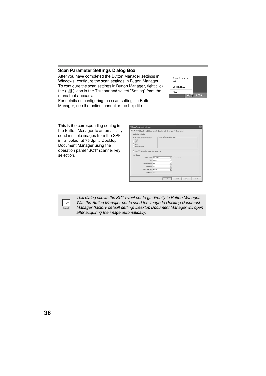 Olivetti 120D, 150D manual Scan Parameter Settings Dialog Box 