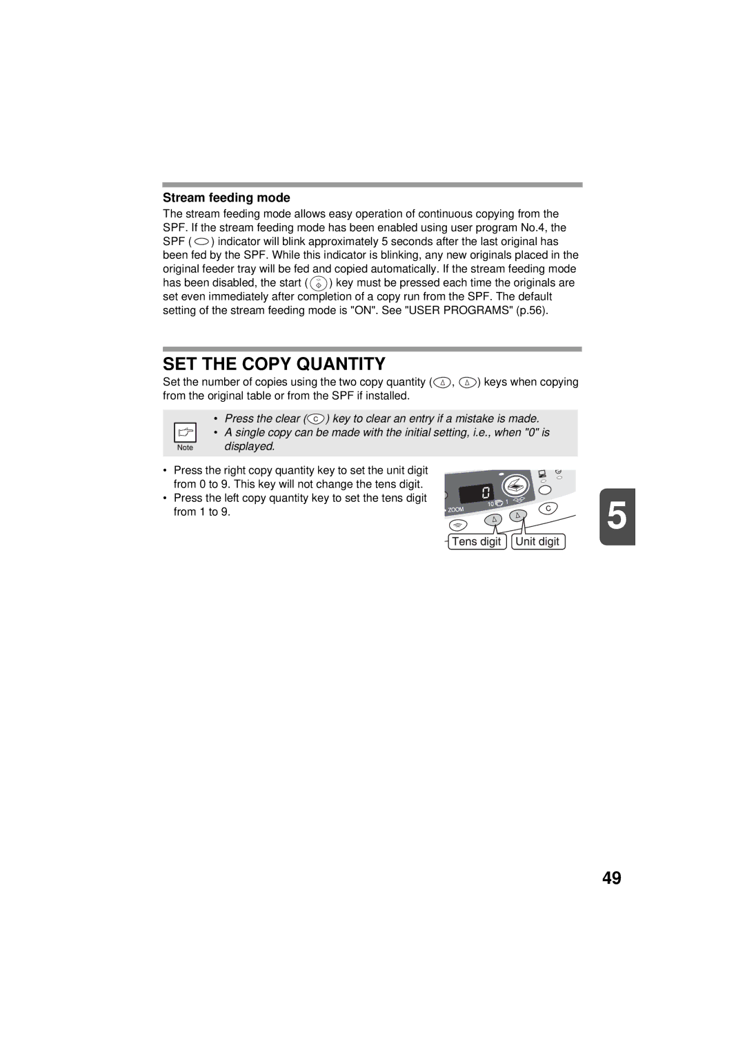 Olivetti 150D, 120D manual SET the Copy Quantity, Stream feeding mode 