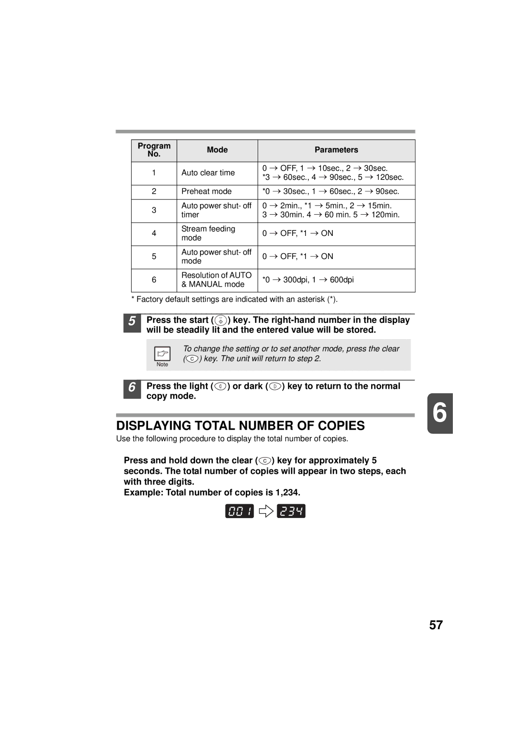 Olivetti 150D, 120D manual Displaying Total Number of Copies, Program Mode Parameters 