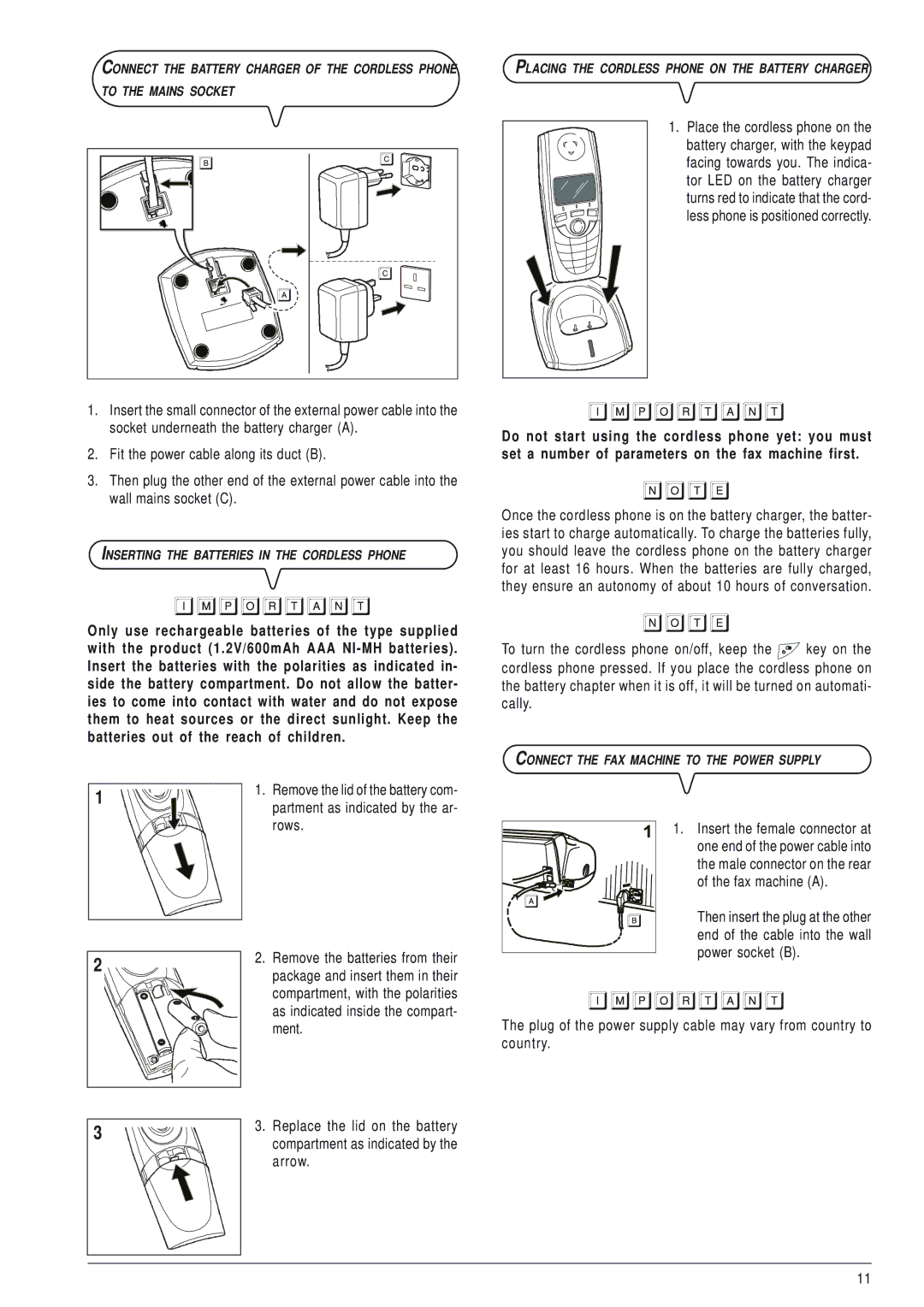 Olivetti 145D manual Remove the lid of the battery com, Partment as indicated by the ar, Rows, Fax machine a 