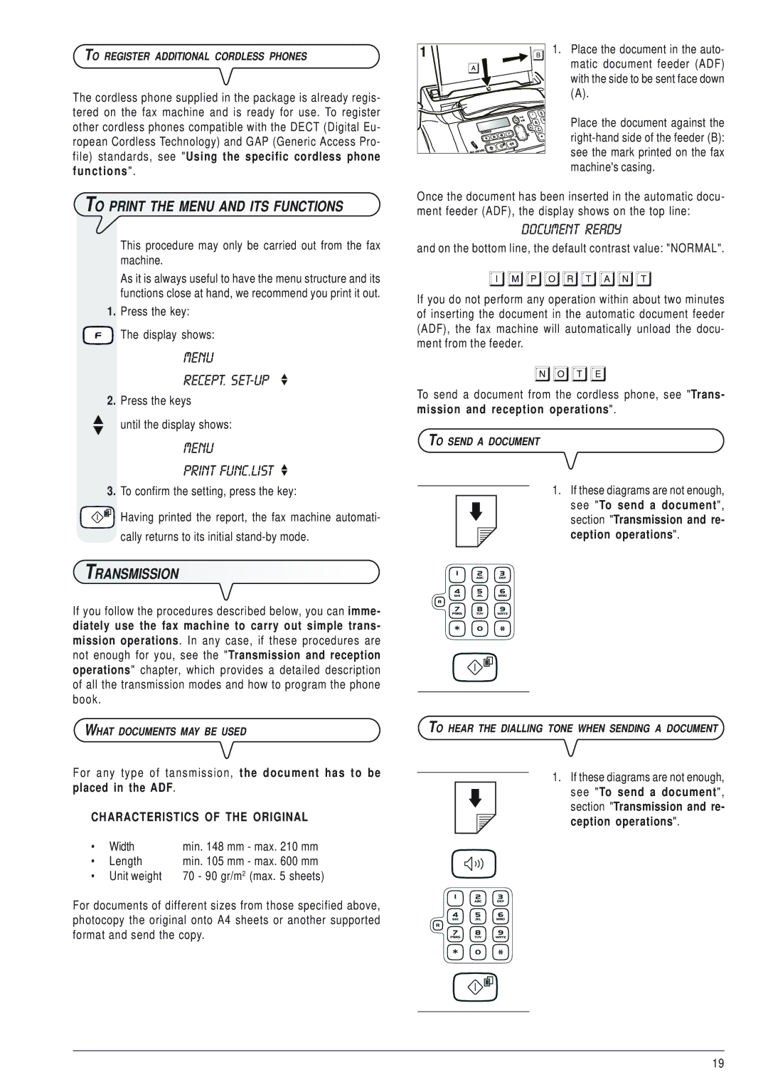 Olivetti 145D manual Menu Print FUNC.LIST, Document Ready, To Print the Menu and ITS Functions, Transmission 