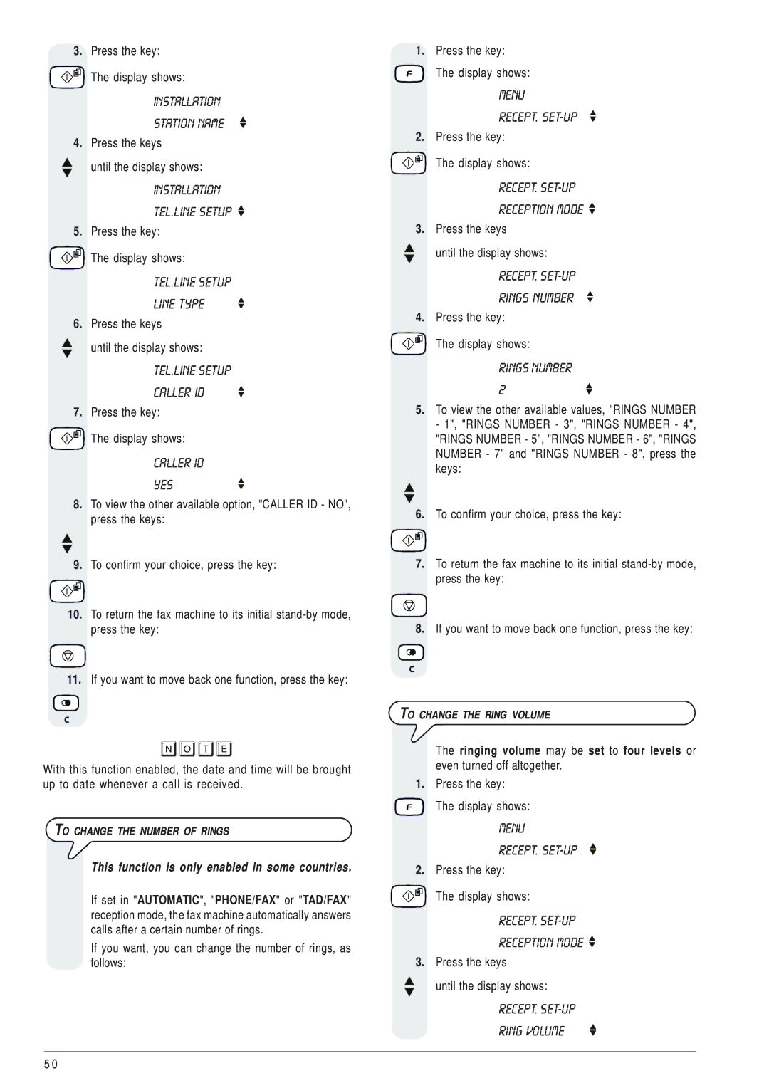 Olivetti 145D manual Installation TEL.LINE Setup, TEL.LINE Setup Line Type, TEL.LINE Setup Caller ID, Caller ID YES 