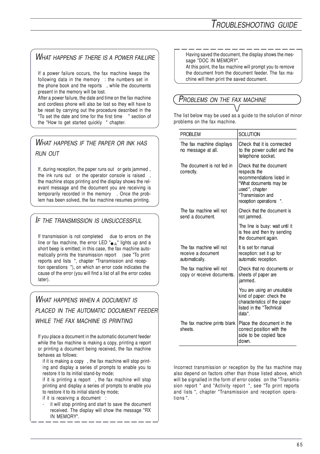 Olivetti 145D manual What Happens if the Paper or INK has RUN OUT, If the Transmission is Unsuccessful 