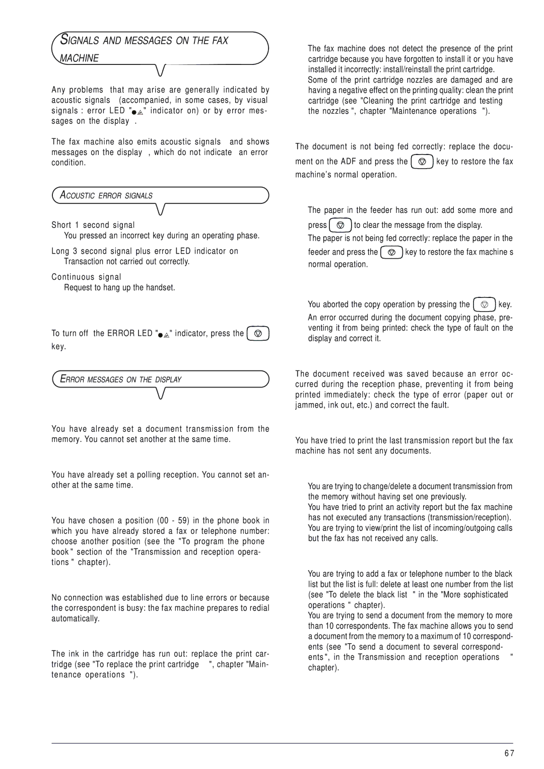 Olivetti 145D manual Signals and Messages on the FAX Machine 