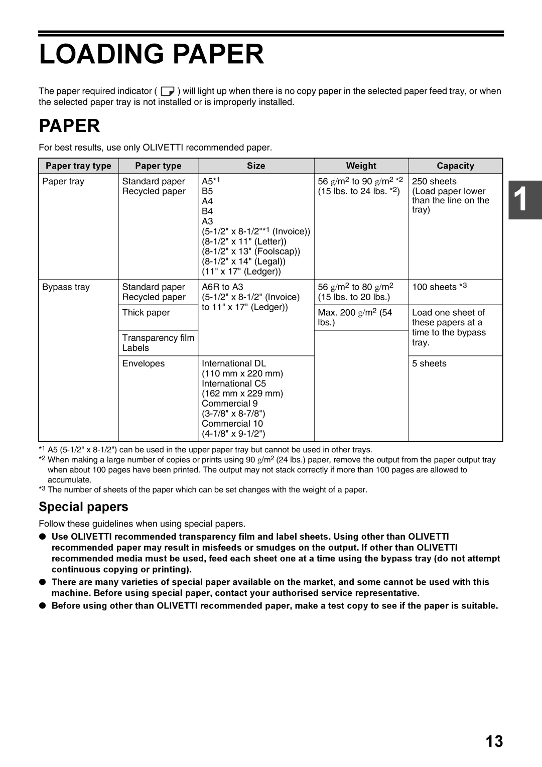 Olivetti 20W, 16W operation manual Paper, Special papers, For best results, use only Olivetti recommended paper 