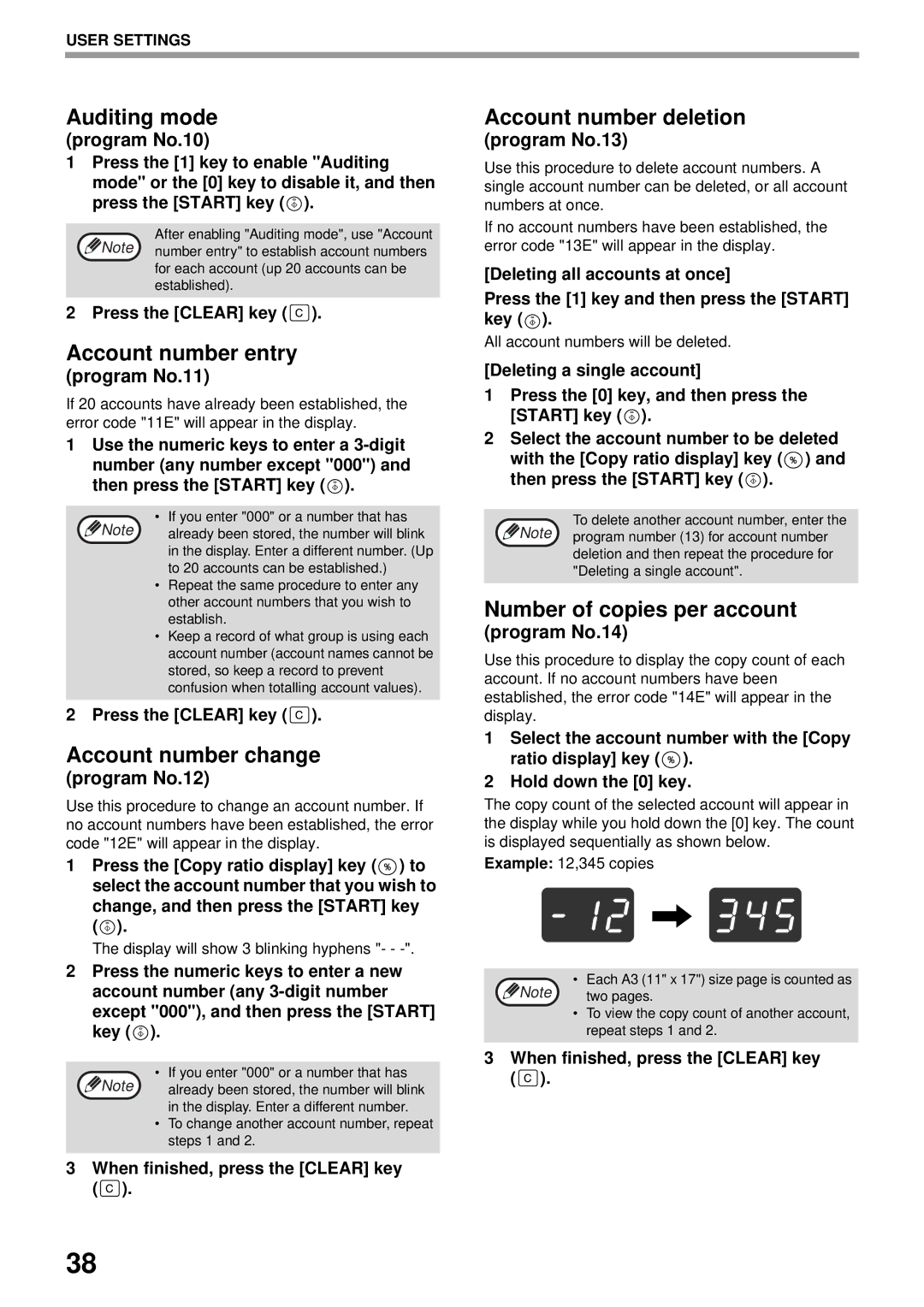 Olivetti 16W, 20W operation manual Auditing mode, Account number entry, Account number change, Account number deletion 