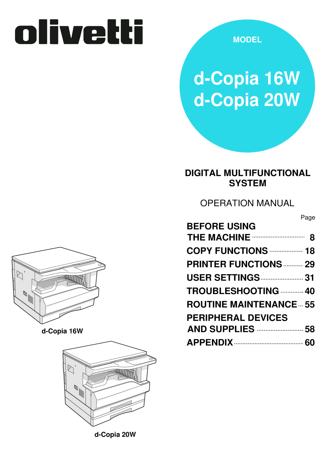 Olivetti operation manual d-Copia 16W d-Copia 20W 