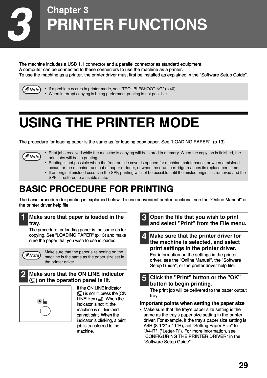 Olivetti 20W, 16W operation manual Printer Functions, Using The Printer Mode, Basic Procedure For Printing, Chapter 