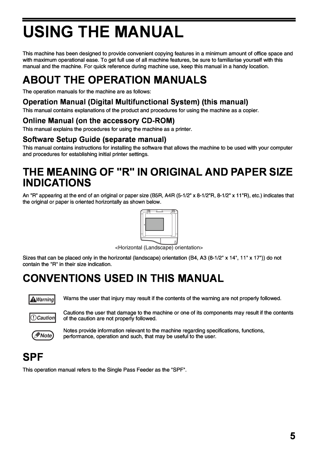 Olivetti 20W, 16W Using The Manual, About The Operation Manuals, The Meaning Of R In Original And Paper Size Indications 