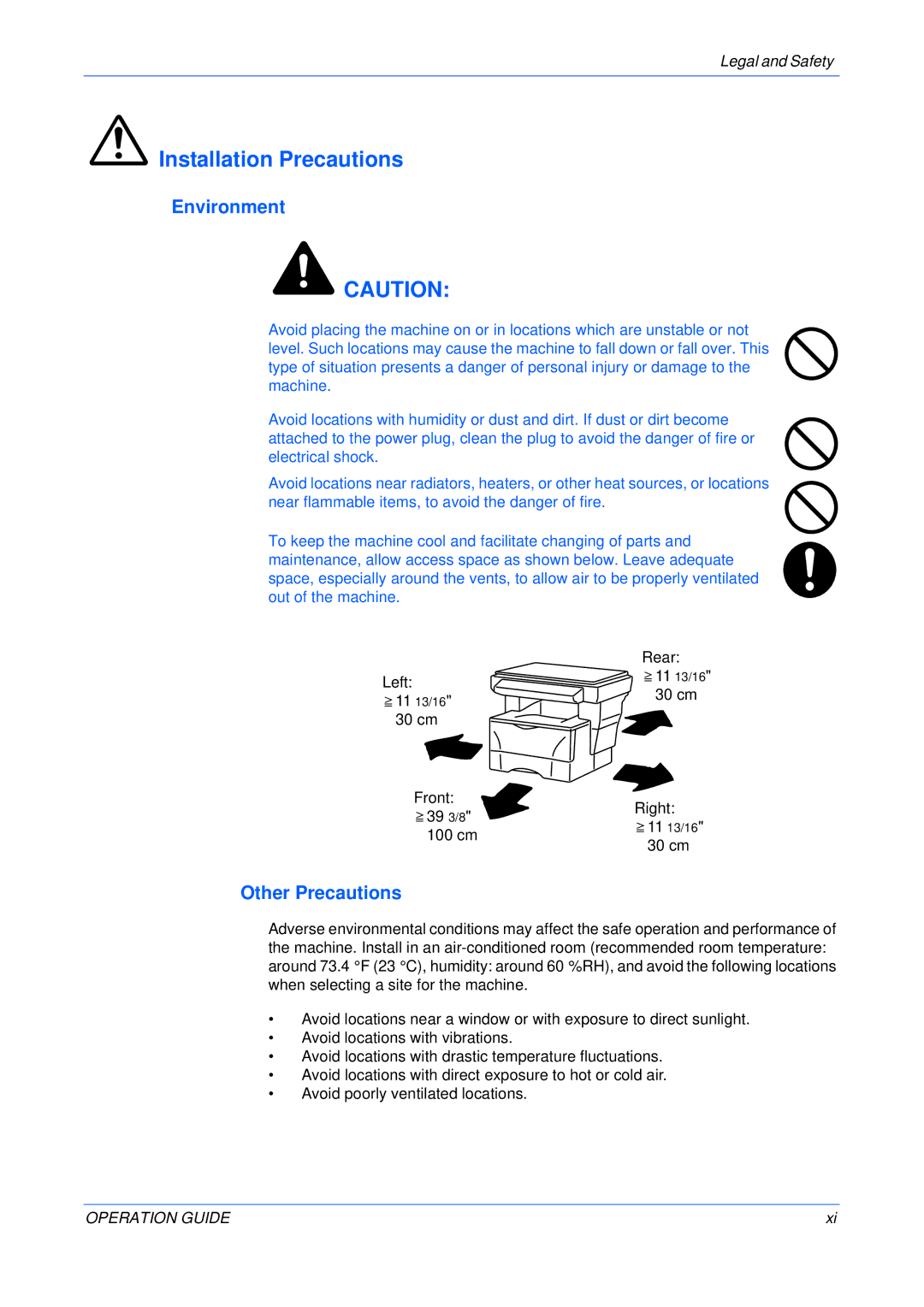 Olivetti 18MF manual Installation Precautions, Environment, Other Precautions 