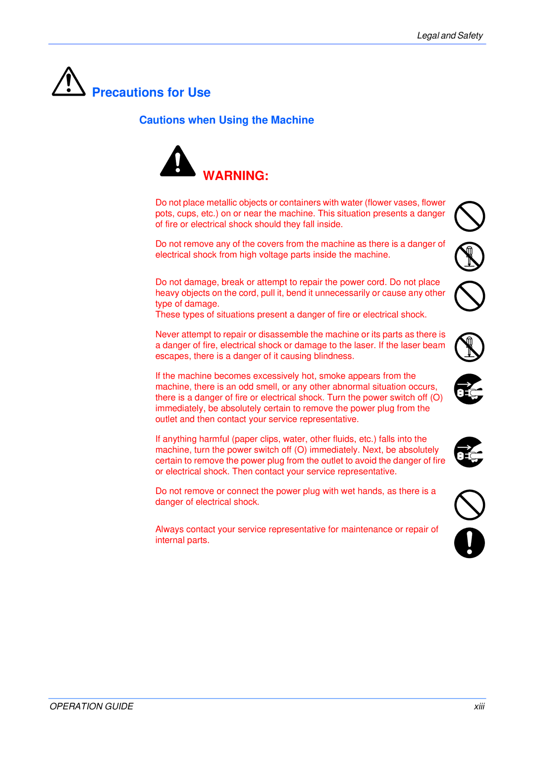 Olivetti 18MF manual Precautions for Use, Xiii 